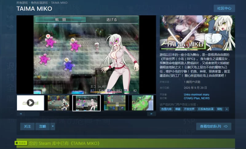 【RPG/STEAM汉化/自购/PC】TAIMA MIKO重生之退魔巫女 [1+1.09 GB][百度盘]